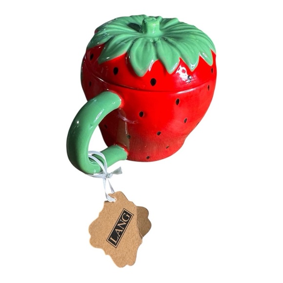 LANG Other - LANG Strawberry Shaped Mug with Lid Hand Painted  Strawberries 24 oz
